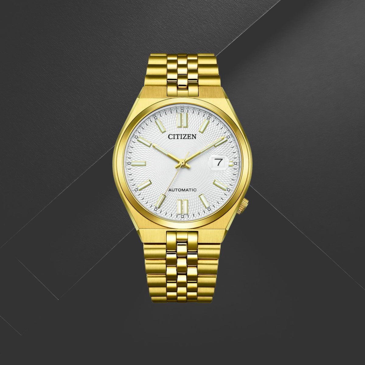Ανδρικό ρολόι Citizen Tsuyosa 60 NK0022-50A με χρυσό μπρασελέ, λευκό καντράν 40mm, ένδειξη ημερομηνίας