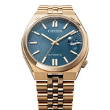 Μπλε καντράν 40mm του ανδρικού ρολογιού Citizen Tsuyosa 60 NK0023-57L με ένδειξη ημερομηνίας.