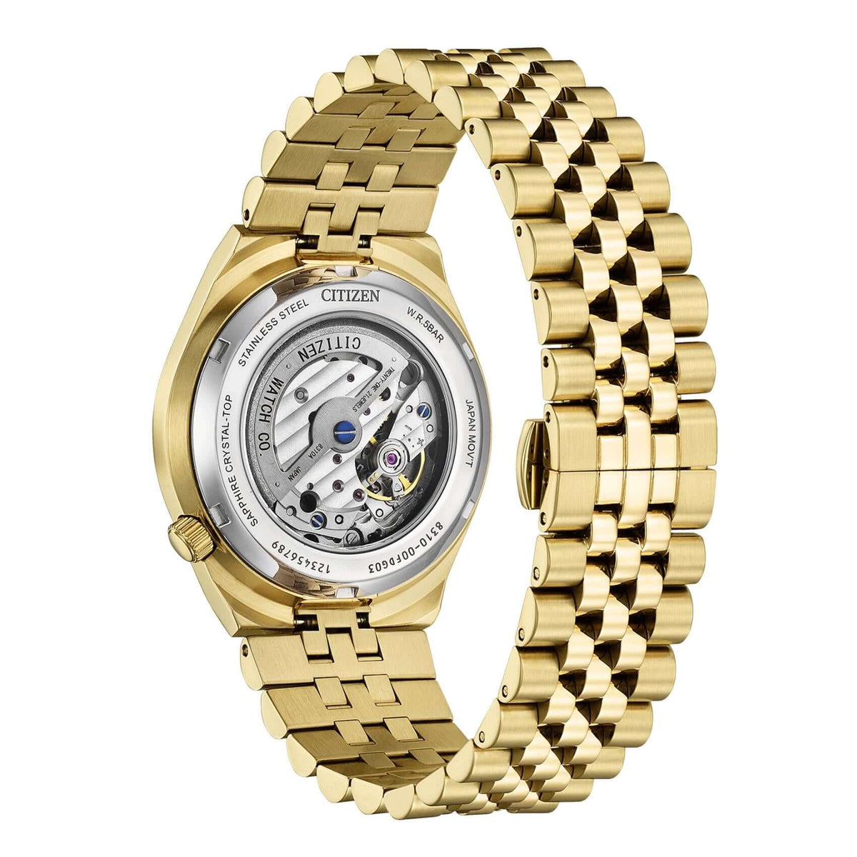: Πίσω όψη open back του ανδρικού ρολογιού Citizen Tsuyosa 60 NK0023-57L με ορατό αυτόματο μηχανισμό Caliber 8310.