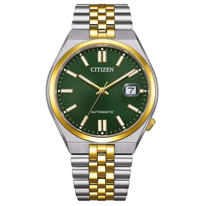 Ανδρικό αυτόματο ρολόι Citizen Tsuyosa 60 NK0024-54X με δίχρωμο μπρασελέ και πράσινο καντράν 40mm με ένδειξη ημερομηνίας.