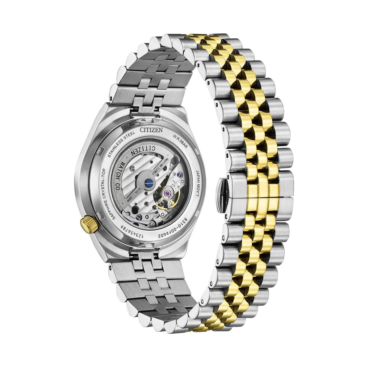 Πίσω όψη open back του ανδρικού ρολογιού Citizen Tsuyosa 60 NK0024-54X με ορατό αυτόματο μηχανισμό Caliber 8310.
