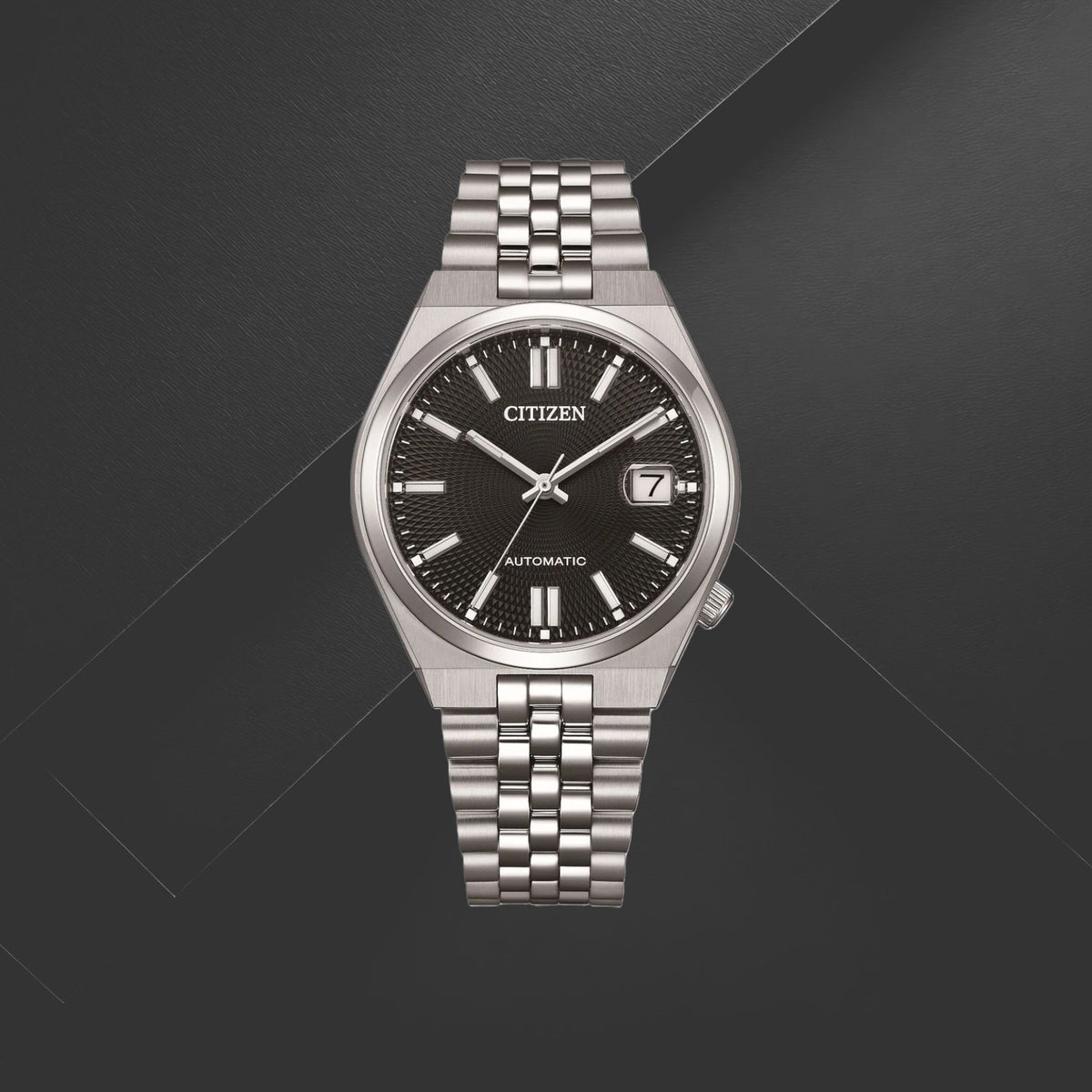 Ανδρικό ρολόι Citizen Tsuyosa 60 NK0030-51E με ασημί μπρασελέ, μαύρο καντράν 37mm, ένδειξη ημερομηνίας
