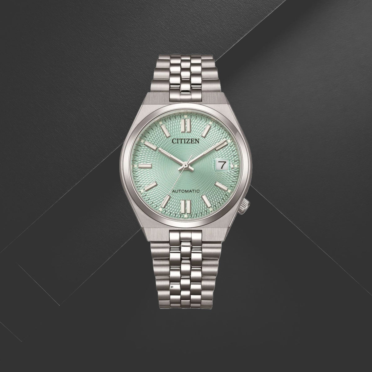 Ανδρικό ρολόι Citizen Tsuyosa 60 NK0030-51X με ασημί μπρασελέ, τιρκουάζ καντράν 37mm, ένδειξη ημερομηνίας