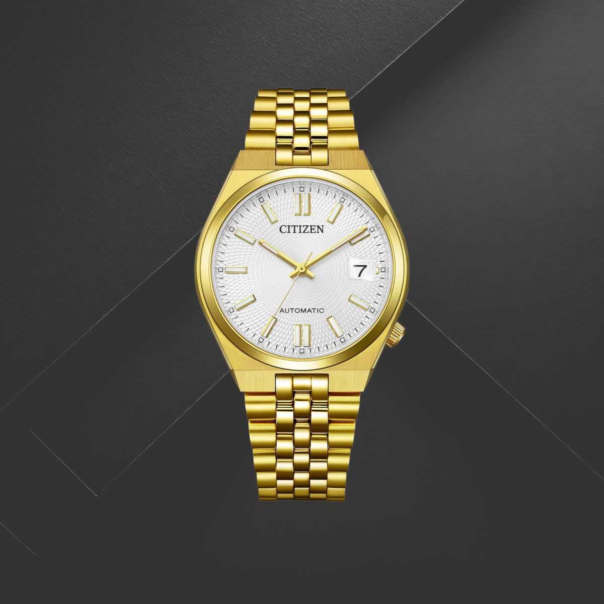Ανδρικό ρολόι Citizen Tsuyosa 60 NK0032-56A με χρυσό μπρασελέ, λευκό καντράν 37mm, ένδειξη ημερομηνίας