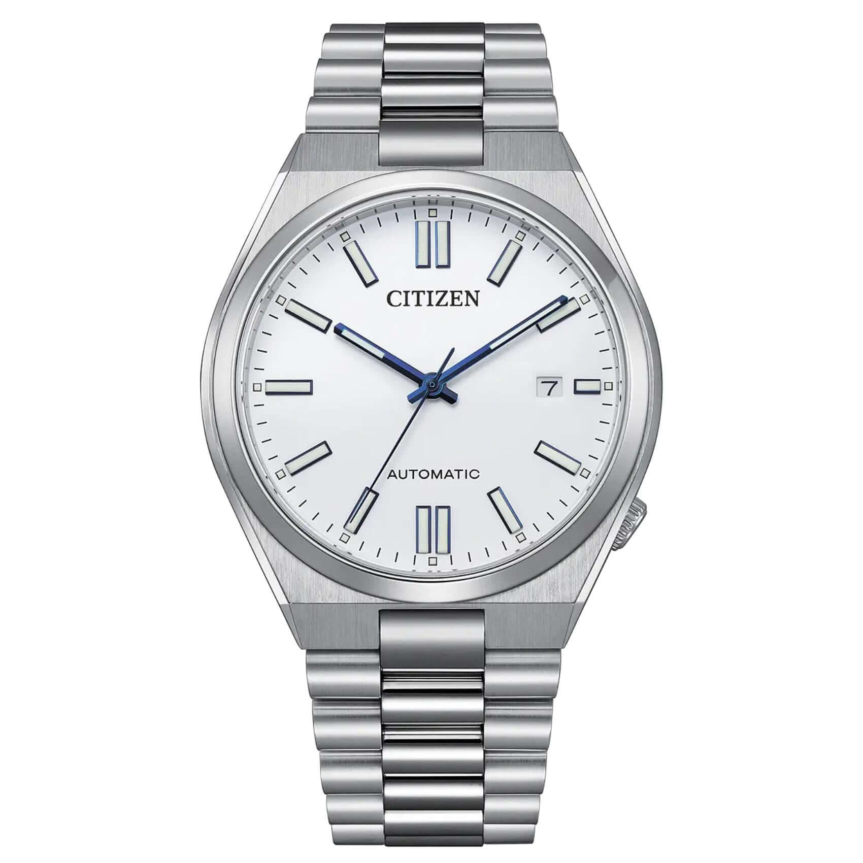 Ανδρικό αυτόματο ρολόι Citizen Tsuyosa NJ0159-86A με ασημί μπρασελέ και λευκό καντράν 40mm με ένδειξη ημερομηνίας.