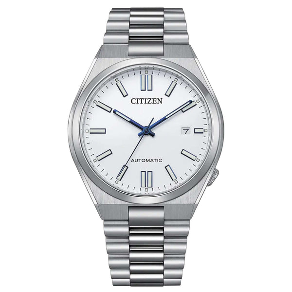 Ανδρικό αυτόματο ρολόι Citizen Tsuyosa NJ0159-86A με ασημί μπρασελέ και λευκό καντράν 40mm με ένδειξη ημερομηνίας.