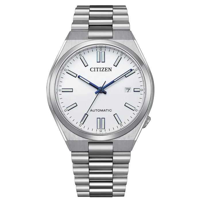 Ανδρικό αυτόματο ρολόι Citizen Tsuyosa NJ0159-86A με ασημί μπρασελέ και λευκό καντράν 40mm με ένδειξη ημερομηνίας.