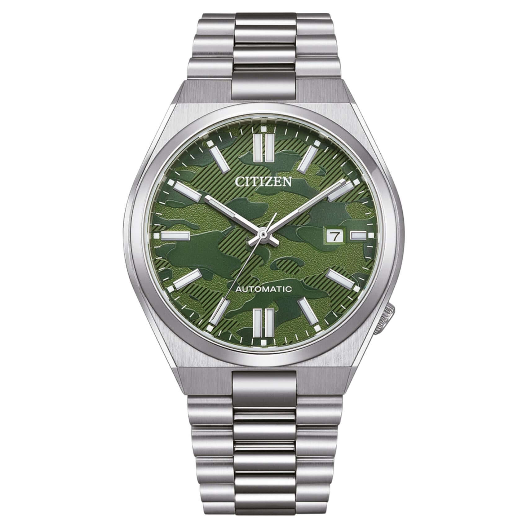 Ανδρικό αυτόματο ρολόι Citizen Tsuyosa NJ0159-86X με ασημί μπρασελέ και πράσινο καντράν 40mm με ένδειξη ημερομηνίας.