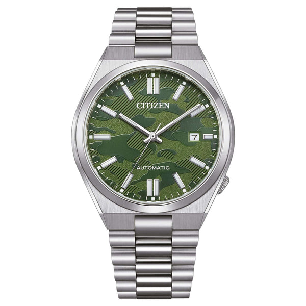 Ανδρικό αυτόματο ρολόι Citizen Tsuyosa NJ0159-86X με ασημί μπρασελέ και πράσινο καντράν 40mm με ένδειξη ημερομηνίας.