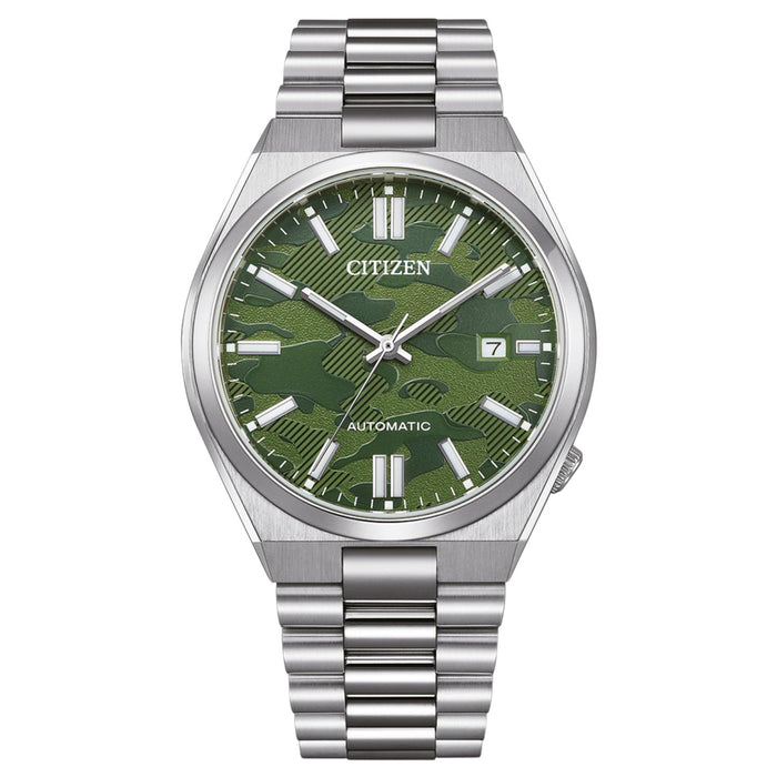 Ανδρικό αυτόματο ρολόι Citizen Tsuyosa NJ0159-86X με ασημί μπρασελέ και πράσινο καντράν 40mm με ένδειξη ημερομηνίας.