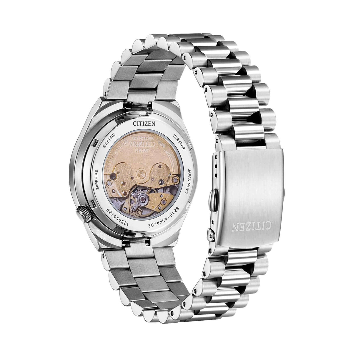 Πίσω όψη open back του ανδρικού ρολογιού Citizen Tsuyosa NJ0159-86X με ορατό αυτόματο μηχανισμό Caliber 8210.
