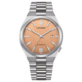 Ανδρικό ρολόι Citizen Tsuyosa NJ0159-86Z με ασημί μπρασελέ και πορτοκαλί καντράν 40mm με ένδειξη ημερομηνίας.