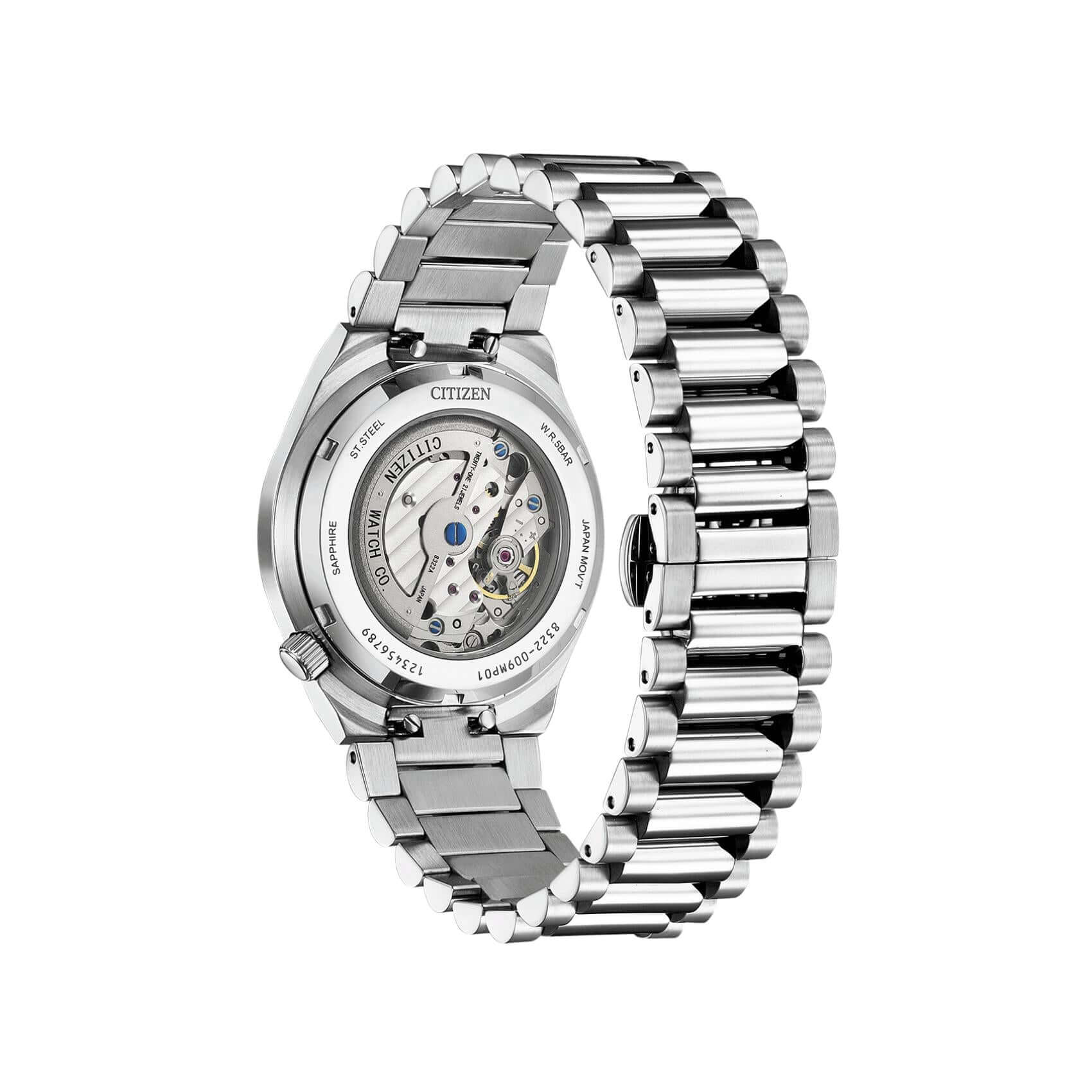 Πίσω όψη open back του ανδρικού ρολογιού Citizen Tsuyosa NK5010-51X με ορατό αυτόματο μηχανισμό Caliber 8322.