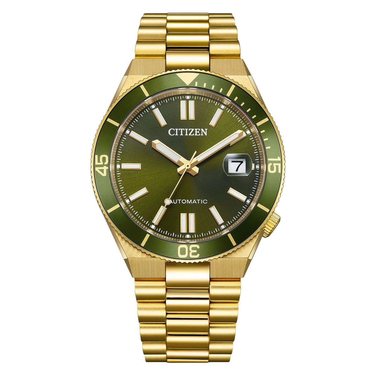 Ανδρικό ρολόι Citizen Tsuyosa Shore NJ0232-53X με χρυσό μπρασελέ και πράσινο καντράν