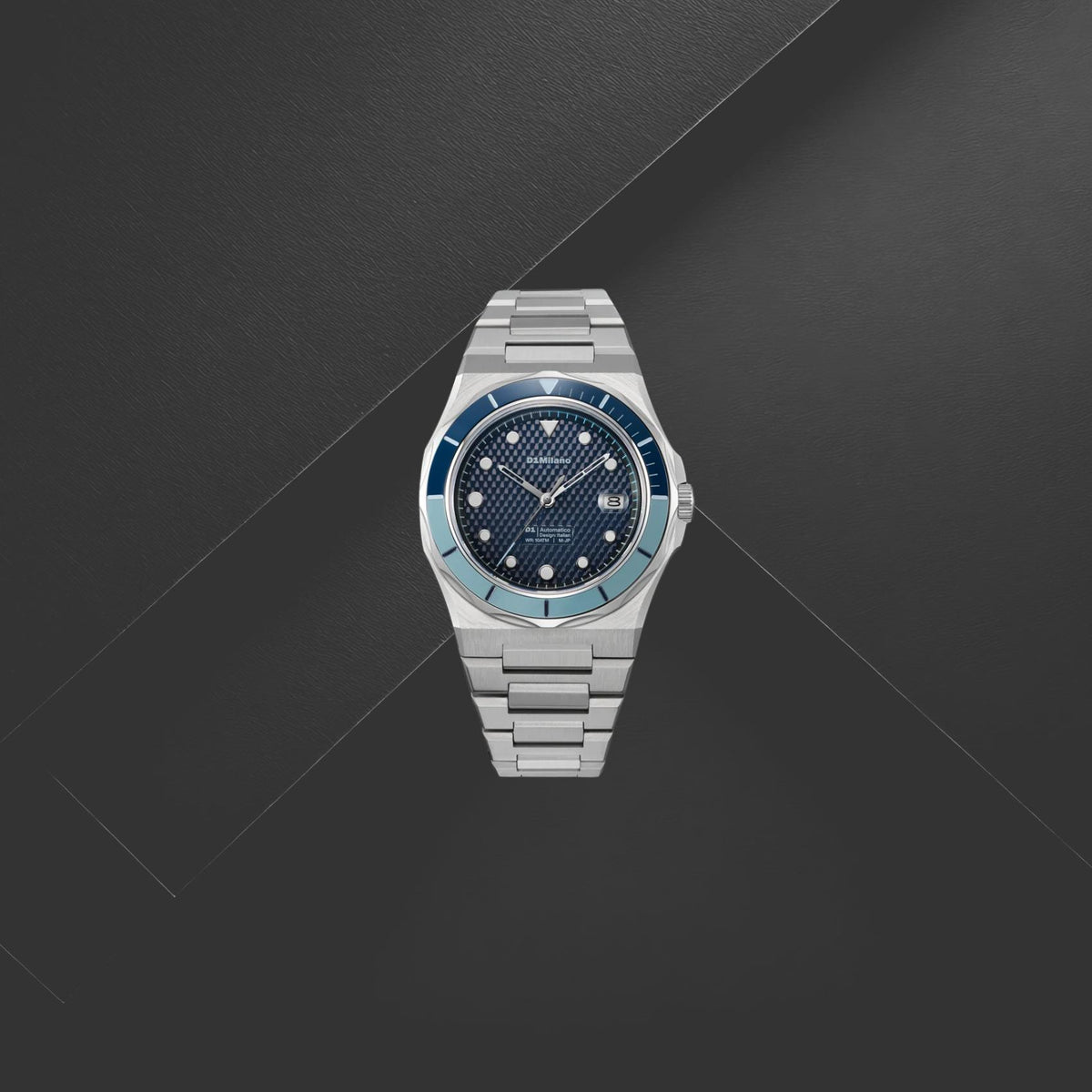 Ανδρικό ρολόι D1 Milano Automatico Dual Navy D1-ATBJ21 με ασημί μπρασελέ, μπλε καντράν 40mm, ημερομηνία