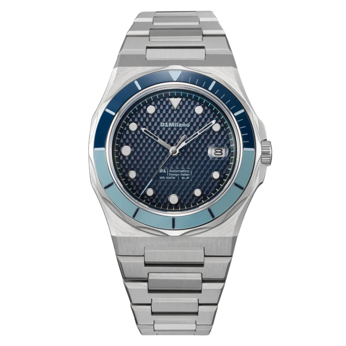 Ανδρικό ρολόι D1 Milano Automatico Dual Navy D1-ATBJ21 με ασημί μπρασελέ και μπλε καντράν