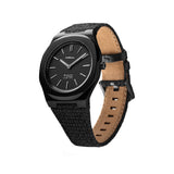 Πλάγια όψη του ανδρικού ρολογιού D1 Milano Black Kevlar D1-UHKJ01 με μαύρο λουράκι Kevlar και ατσάλινη κάσα.