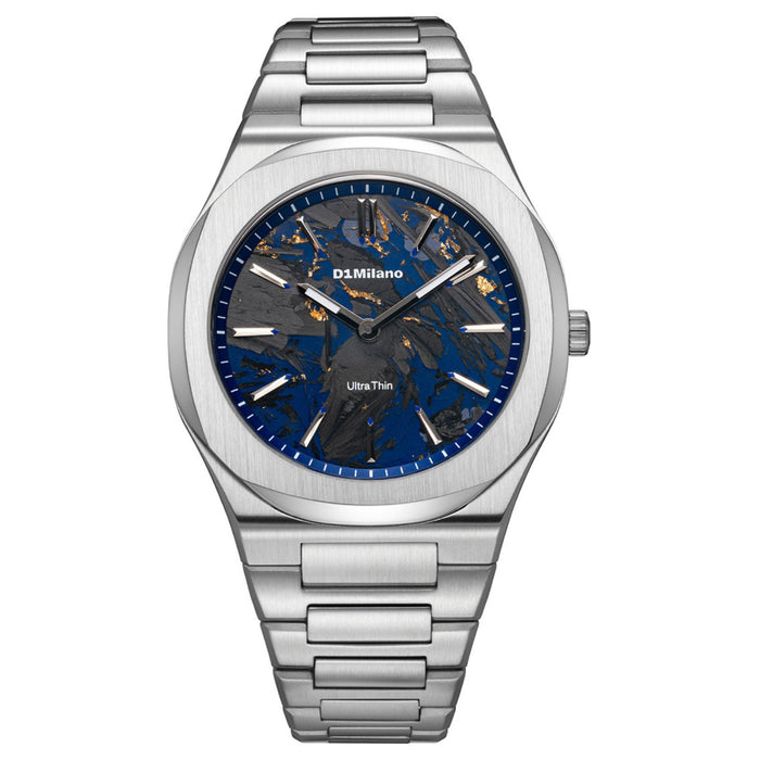 Ανδρικό ρολόι D1 Milano Carbon Reef D1-UHBJ04 με ασημί ατσάλινο μπρασελέ και μπλε καντράν.