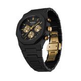 Πλάγια όψη του ανδρικού ρολογιού D1 Milano Gilded Solar D1-PHBJ16 με μαύρη πολυκαρμπονική κάσα soft-touch και μπρασελέ.