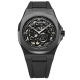 Ανδρικό ρολόι D1 Milano Jet Black Skeleton Rubber D1-SKRJ17 με οκτάγωνη κάσα και μαύρο λουρί καουτσούκ.