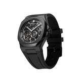 Πλάγια όψη του D1 Milano Jet Black Skeleton Rubber D1-SKRJ17 που αναδεικνύει την οκτάγωνη ανοξείδωτη κάσα.