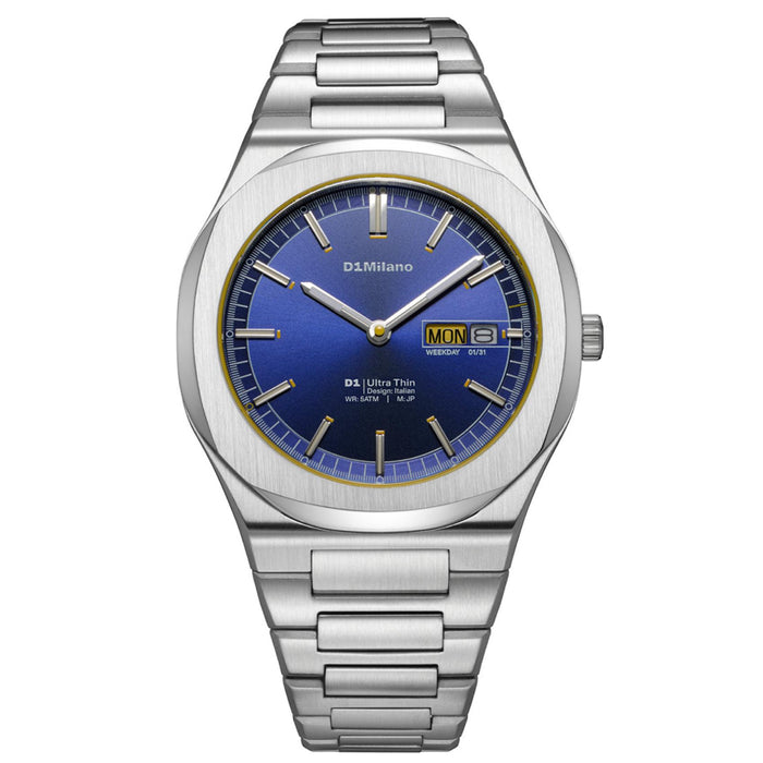 Ανδρικό ρολόι D1 Milano Light Illusion D1-UHBJ07 με ασημί ατσάλινο μπρασελέ και μπλε καντράν.