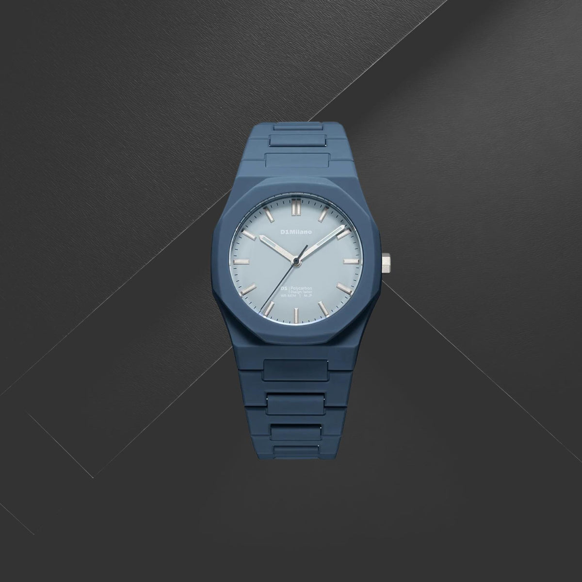 Ανδρικό ρολόι D1 Milano Polycarbon After Dark D1-PCBJ51 με μπλε μπρασελέ, γαλάζιο καντράν 40.5mm