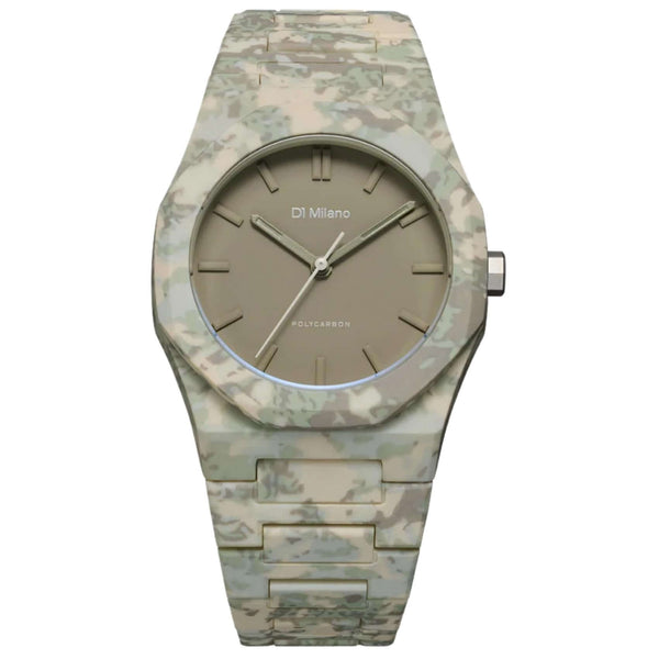 Ανδρικό ρολόι D1 Milano Polycarbon Forest Camo D1-PCBJ38 με camo πολυκαρμπονικό μπρασελέ και κάσα Ø40.5 mm.