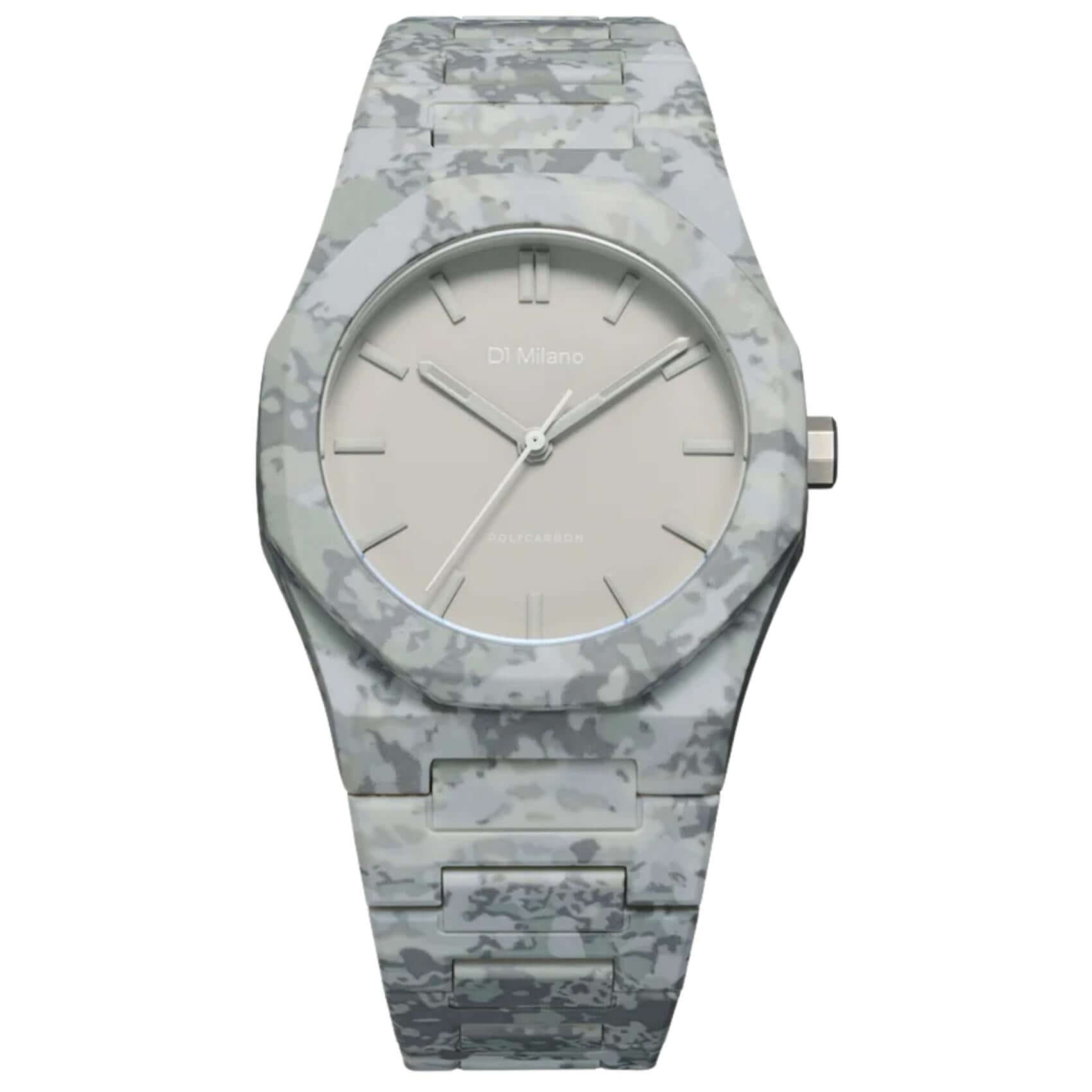 Ανδρικό ρολόι D1 Milano Polycarbon Grey Camo D1-PCBJ37 με grey camo πολυκαρμπονικό μπρασελέ και κάσα Ø40.5 mm