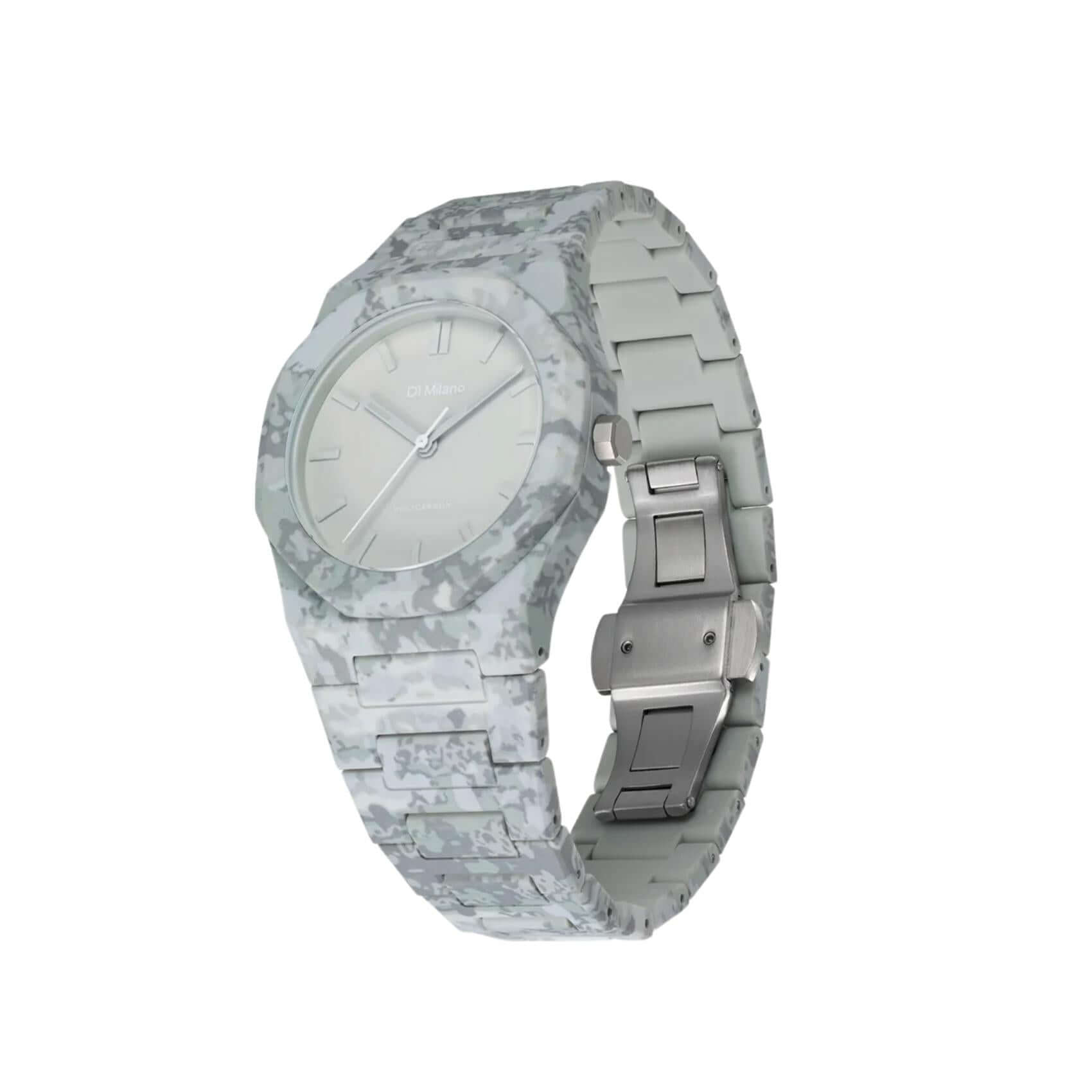 Πλάγια όψη του D1 Milano Polycarbon Grey Camo D1-PCBJ37 με fractal camo επιφάνειες και οκτάγωνη κάσα.