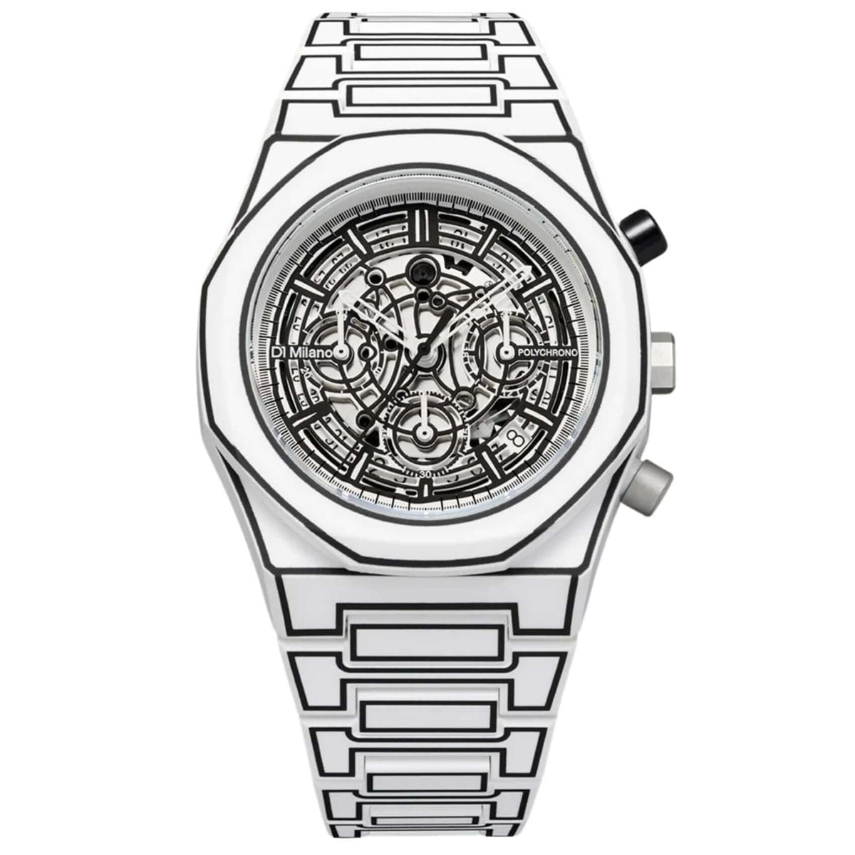 Ανδρικό ρολόι D1 Milano Polychrono Sketch D1-PHBJ13 με λευκή πολυκαρμπονική κάσα και διάφανο sketch καντράν Ø40.5 mm