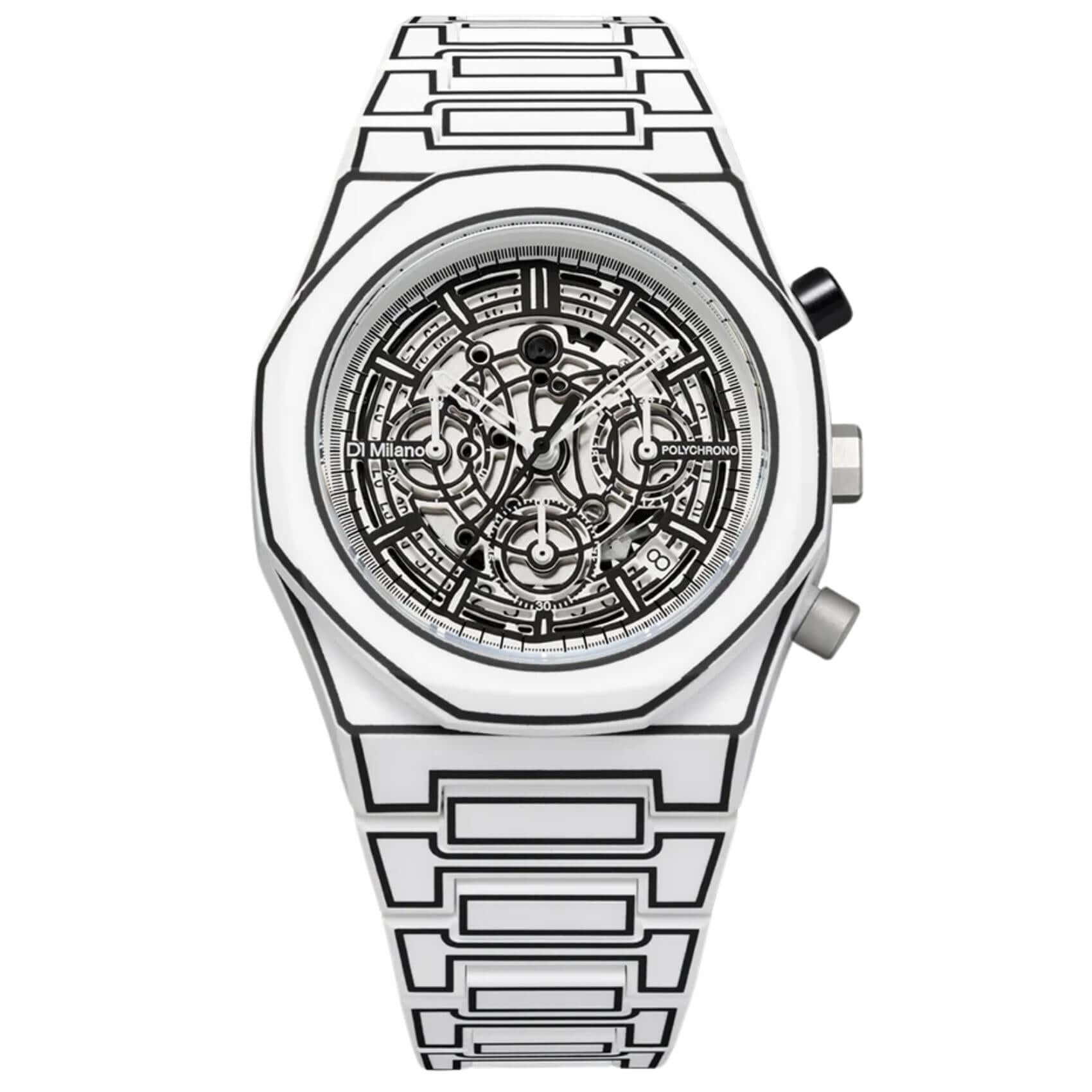 Ανδρικό ρολόι D1 Milano Polychrono Sketch D1-PHBJ13 με λευκή πολυκαρμπονική κάσα και διάφανο sketch καντράν Ø40.5 mm