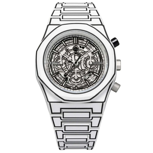 Ανδρικό ρολόι D1 Milano Polychrono Sketch D1-PHBJ13 με λευκή πολυκαρμπονική κάσα και διάφανο sketch καντράν Ø40.5 mm