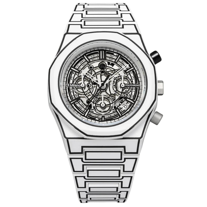 Ανδρικό ρολόι D1 Milano Polychrono Sketch D1-PHBJ13 με λευκή πολυκαρμπονική κάσα και διάφανο sketch καντράν Ø40.5 mm
