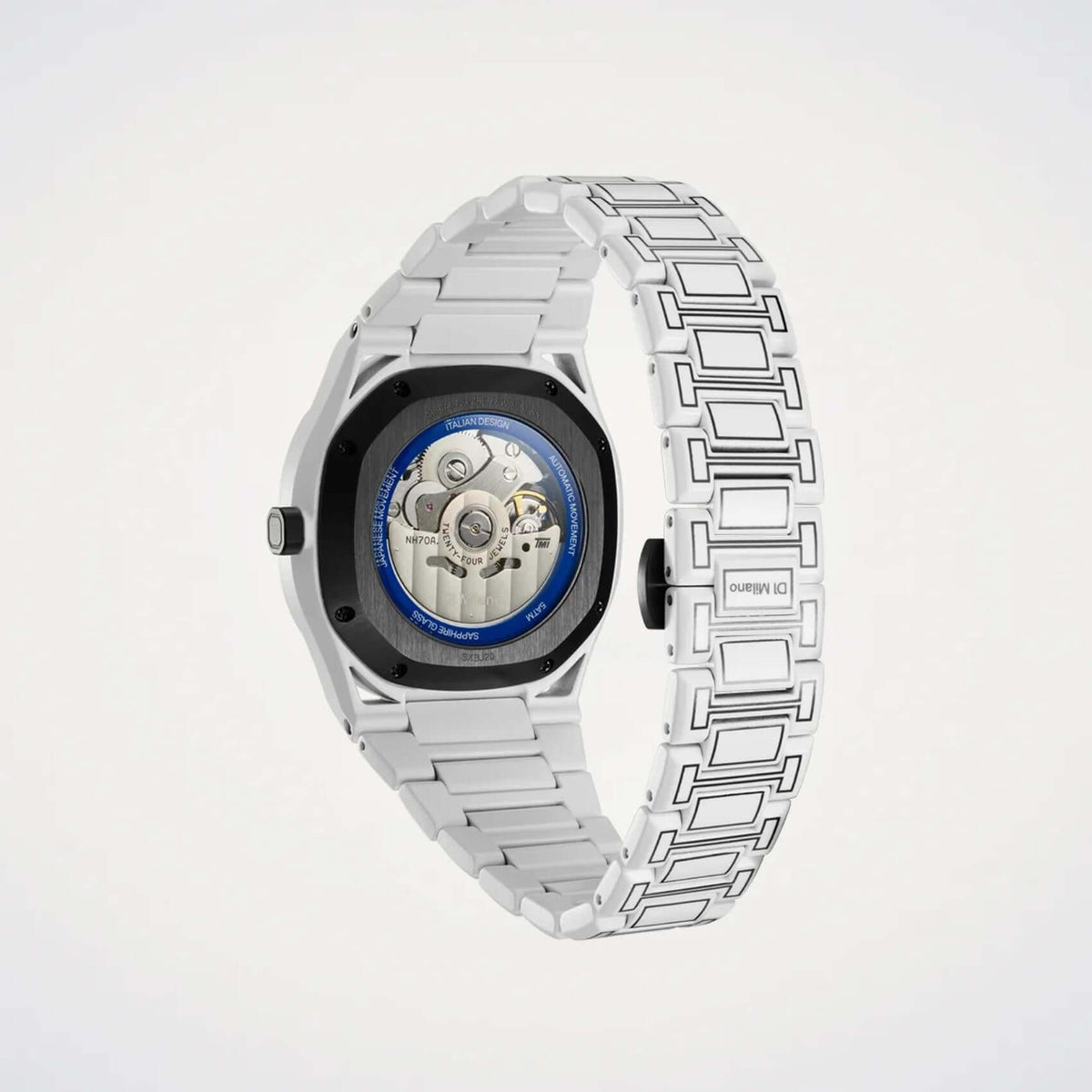 Ανδρικό ρολόι D1 Milano Skeleton White Sketch D1-SKBJ20 με άσπρο ατσάλινο μπρασελέ, άσπρο skeleton καντράν 40.5mm και open back μηχανισμό.