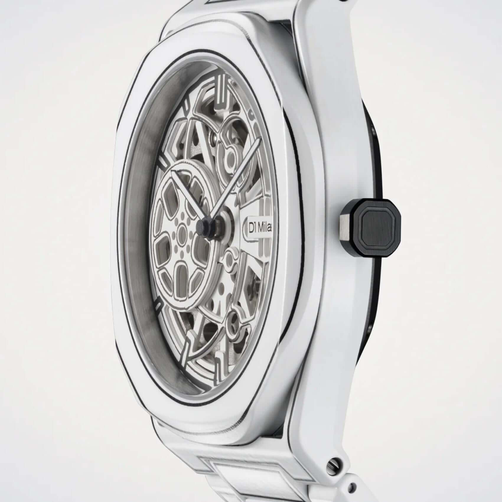 Ανδρικό ρολόι D1 Milano Skeleton White Sketch D1-SKBJ20 με άσπρο ατσάλινο μπρασελέ και άσπρο skeleton καντράν 40.5mm.
