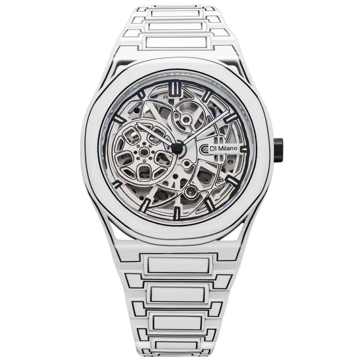 Ανδρικό ρολόι D1 Milano Skeleton White Sketch D1-SKBJ20 με άσπρο ατσάλινο μπρασελέ, άσπρο skeleton καντράν 40.5mm.