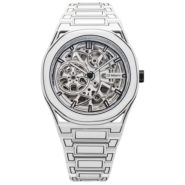 Ανδρικό ρολόι D1 Milano Skeleton White Sketch D1-SKBJ20 με άσπρο ατσάλινο μπρασελέ, άσπρο skeleton καντράν 40.5mm.