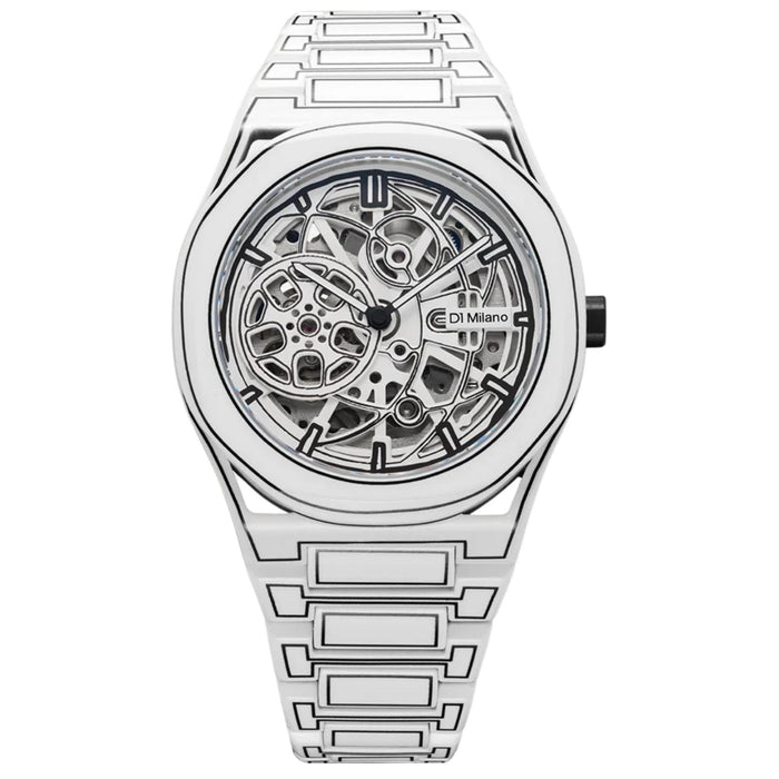 Ανδρικό ρολόι D1 Milano Skeleton White Sketch D1-SKBJ20 με άσπρο ατσάλινο μπρασελέ, άσπρο skeleton καντράν 40.5mm.