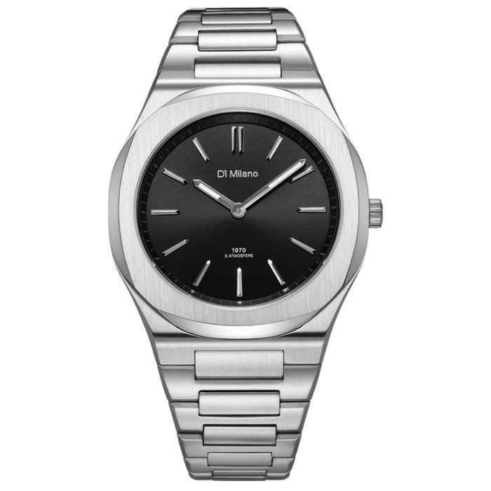 Ανδρικό ρολόι D1 Milano Ultra Thin Groovy Black D1-UHBJ01 με ασημί κάσα και soleil black καντράν Ø39 mm.