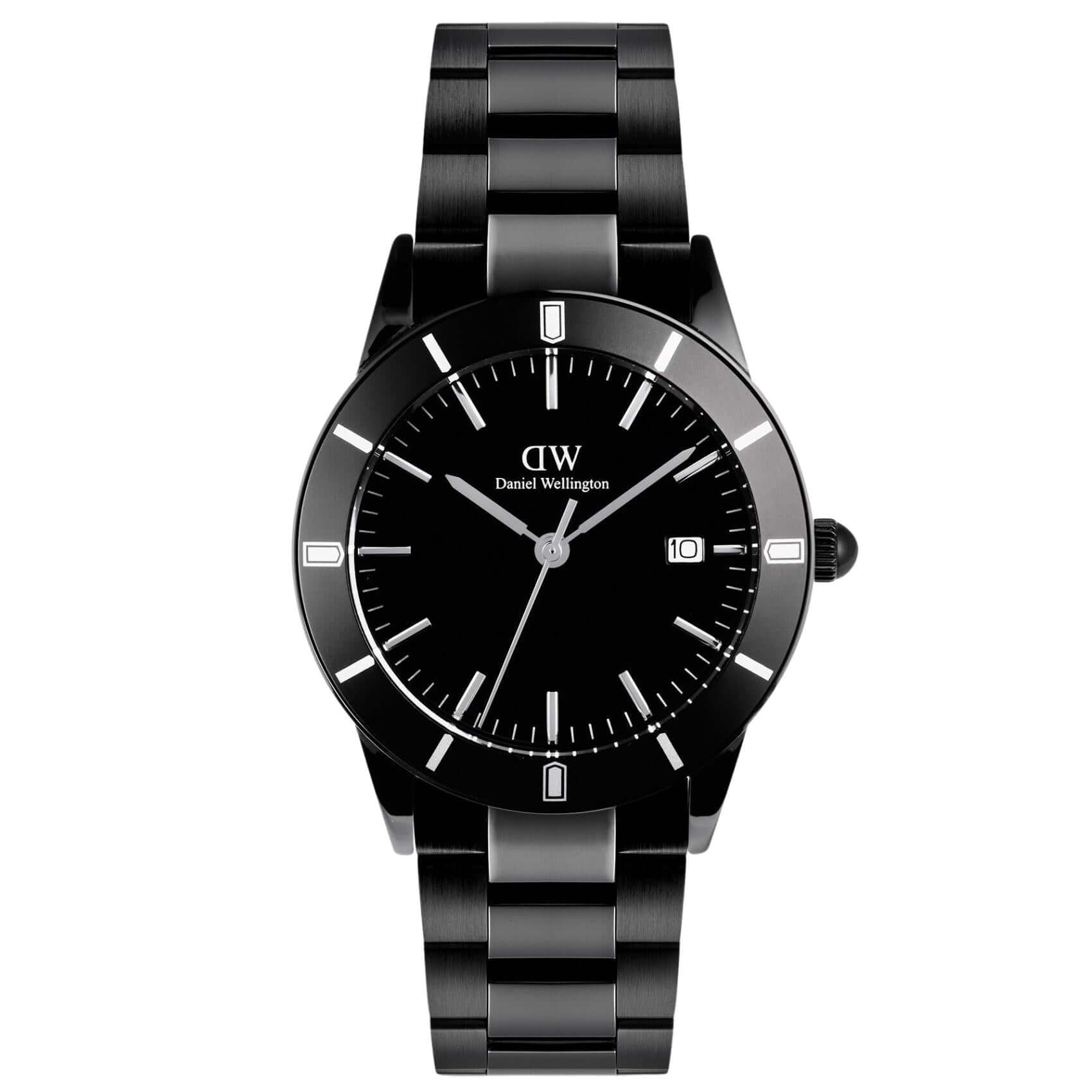 Ανδρικό ρολόι Daniel Wellington Iconic Paradigma DW00100821 με μαύρο μπρασελέ από ανοξείδωτο ατσάλι και μαύρο καντράν διαμέτρου 40mm με γκρι λεπτομέρειες.