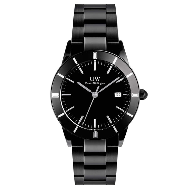 Ανδρικό ρολόι Daniel Wellington Iconic Paradigma DW00100821 με μαύρο μπρασελέ από ανοξείδωτο ατσάλι και μαύρο καντράν διαμέτρου 40mm με γκρι λεπτομέρειες.