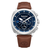 Ανδρικό ρολόι Dual Time Timberland Williston Small TDWGF0042001 με καφέ δερμάτινο λουράκι και μπλε καντράν 43.5 mm.