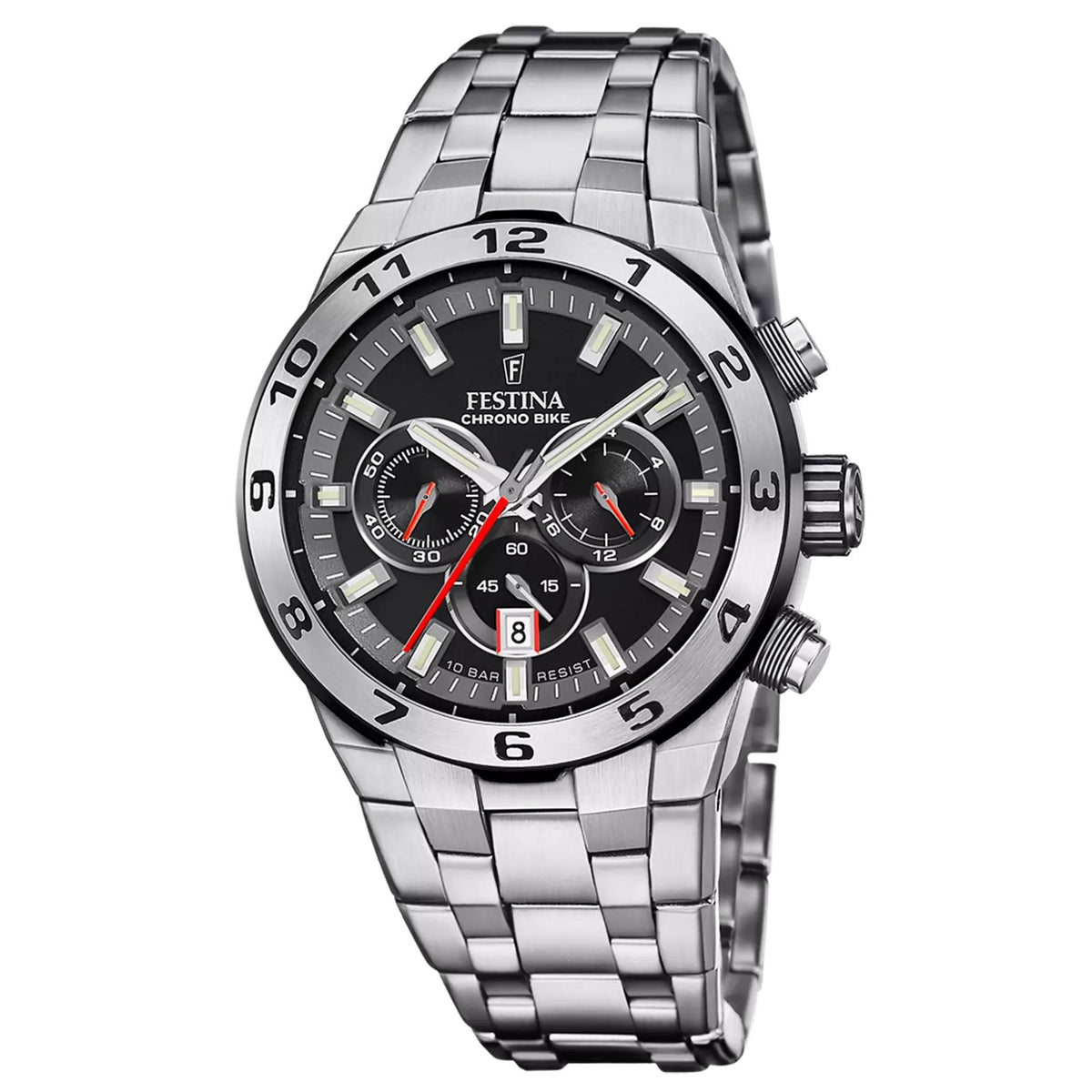 Ανδρικό ρολόι Festina Chrono Bike F20670/6 με ασημί μπρασελέ και μαύρο καντράν