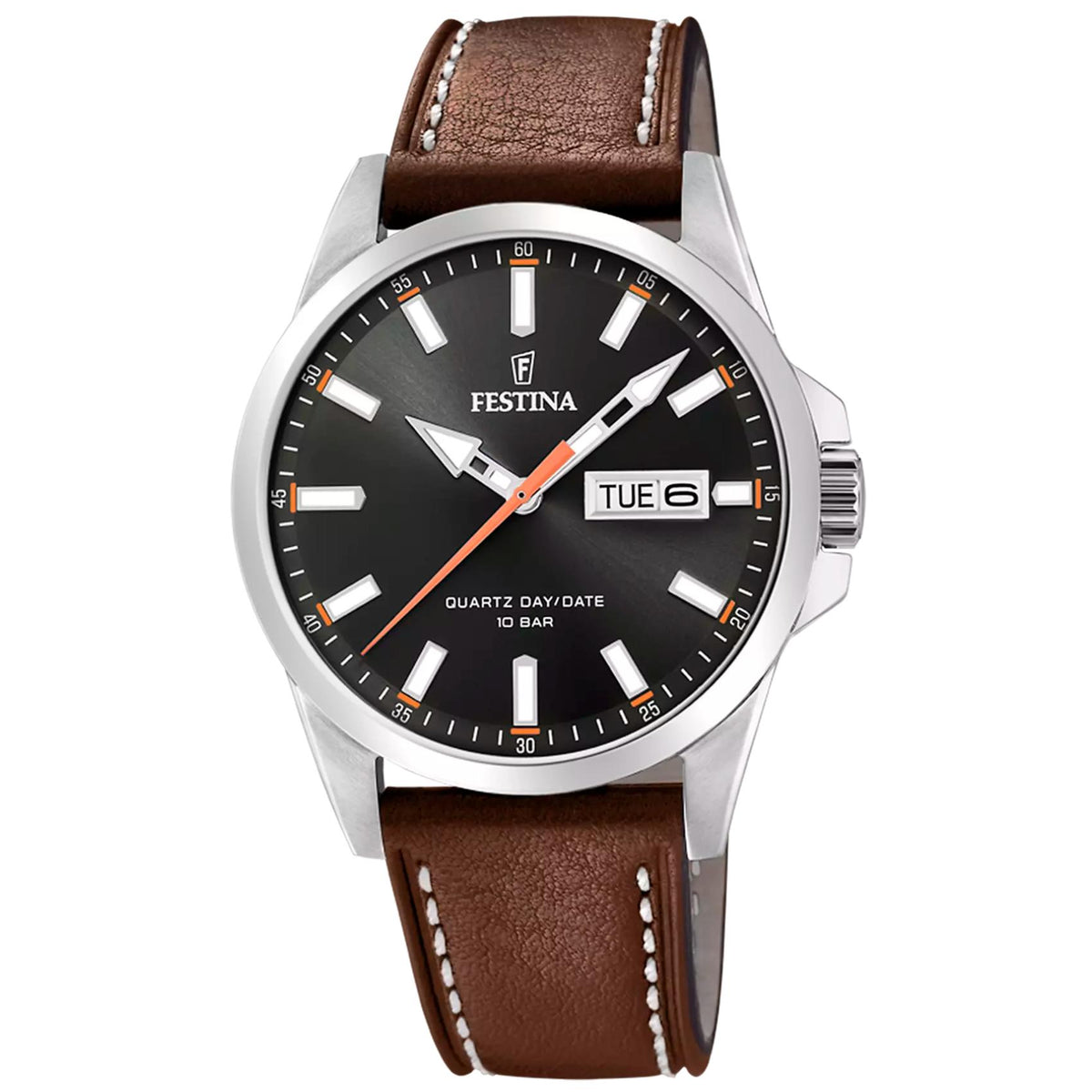 Ανδρικό ρολόι Festina Classics F20358/2 με καφέ δερμάτινο λουράκι και μαύρο καντράν