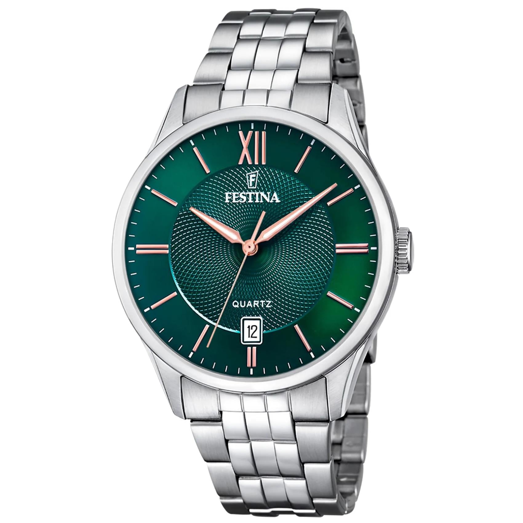 Ανδρικό ρολόι Festina Classics F20425/7 με ασημί μπρασελέ και πράσινο καντράν
