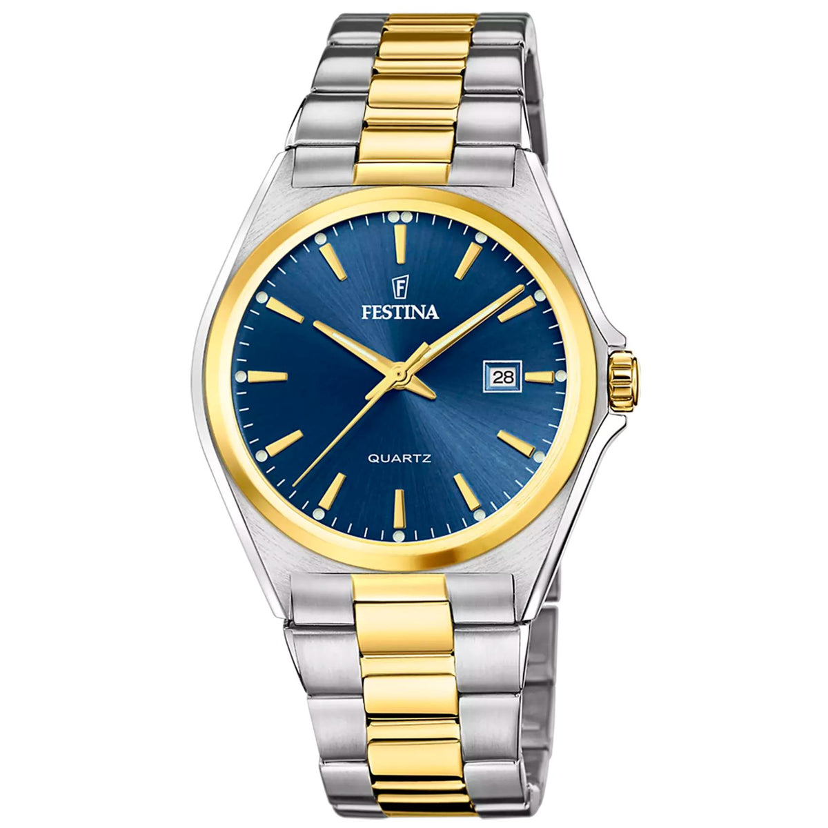 Ανδρικό ρολόι Festina Classics F20554/4 με ασημί-χρυσό μπρασελέ και μπλε καντράν