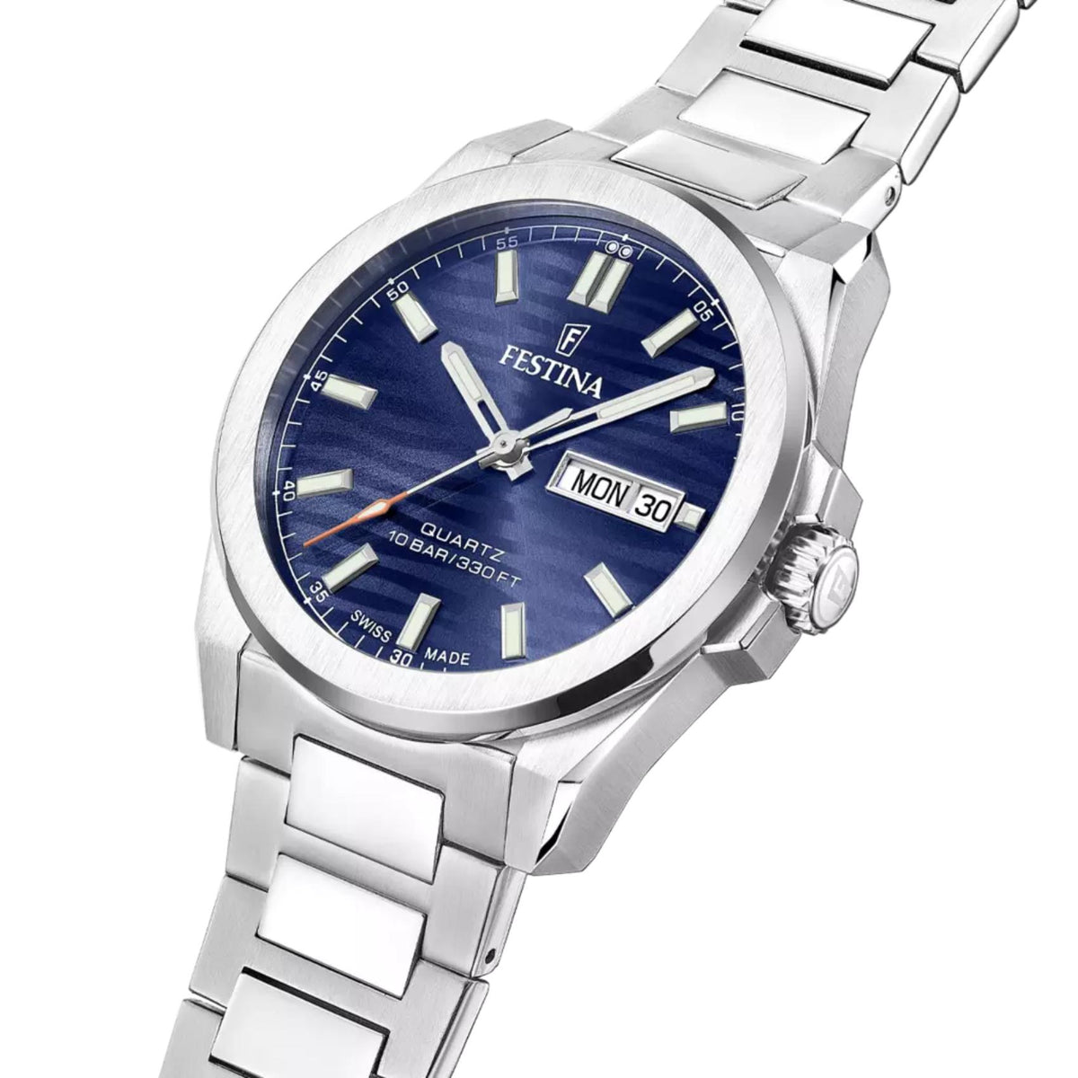 Μπλε καντράν ρολογιού Festina Dune F20073/2 διαμέτρου 39.8mm με ενδείξεις ημέρας και ημερομηνίας
