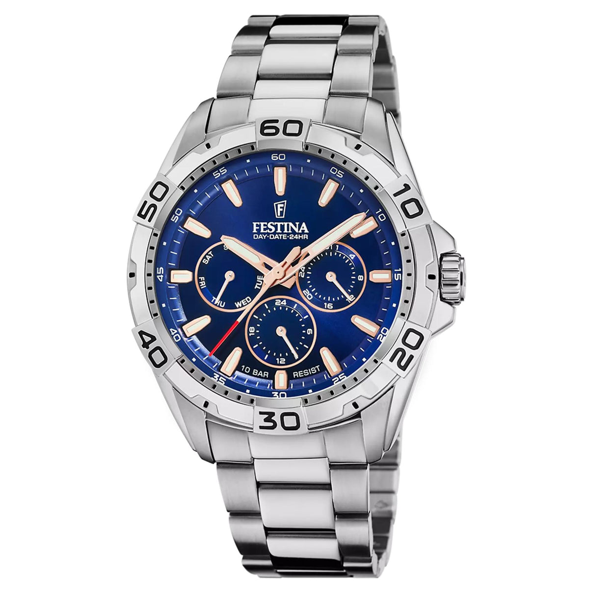 Ανδρικό ρολόι Festina F20623/2 με ασημί μπρασελέ και μπλε καντράν