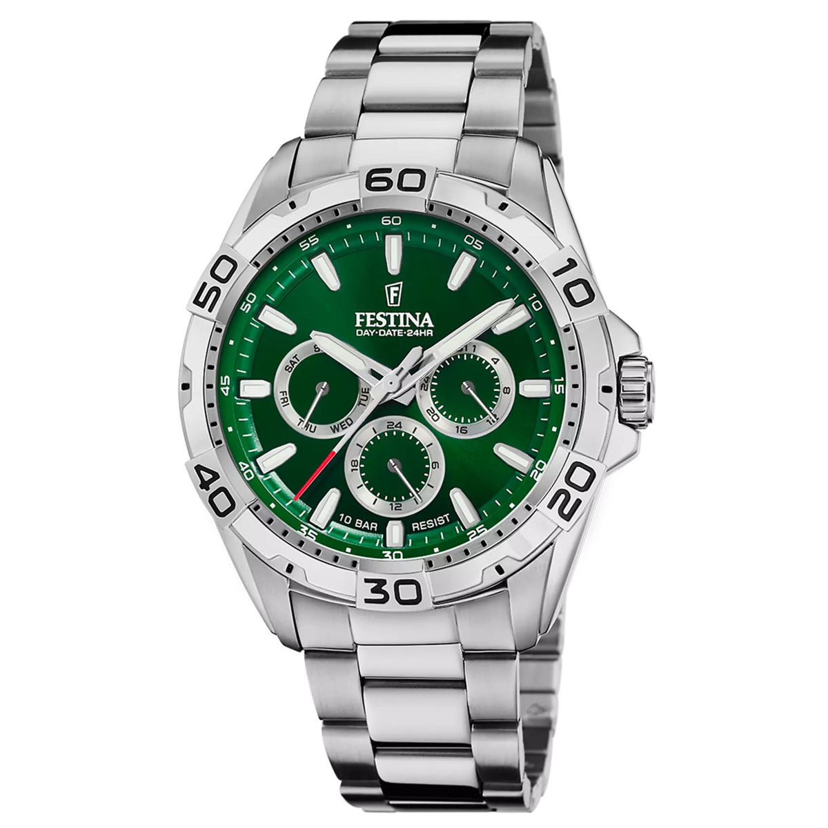 Ανδρικό ρολόι Festina F20623/3 με ασημί μπρασελέ και πράσινο καντράν